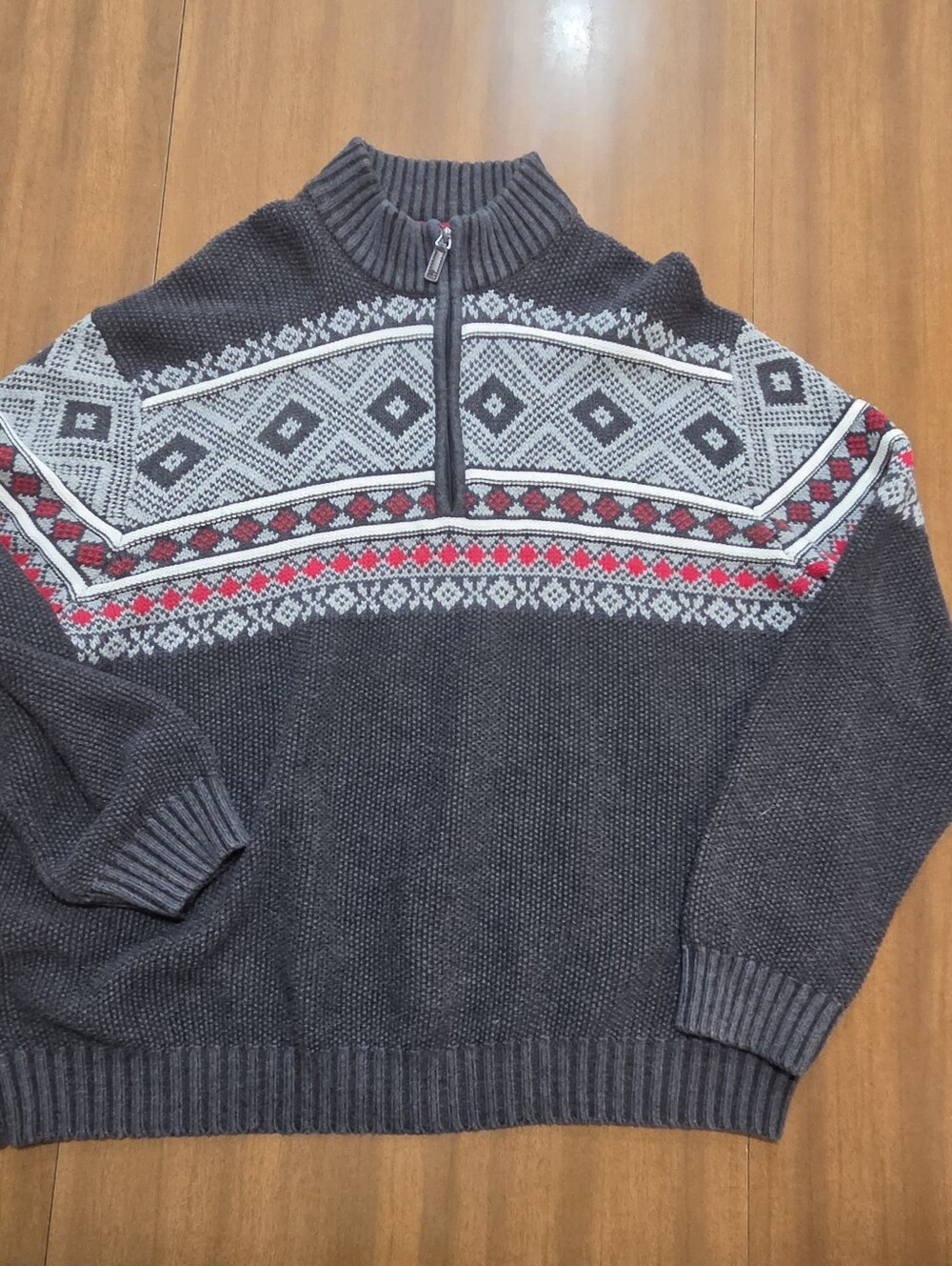 Izod Sweater Faire Isle Gray XXL Nordic Quarter Zip